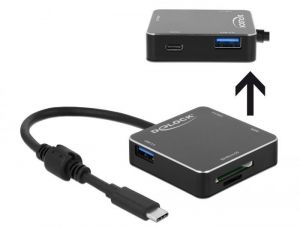 DeLock 3Port USB 3.1 Gen 1 Hub with USB Type-C Connection and SD + Micro SD Slot (64045)