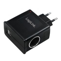 Logilink PA0046 Power Socket Adapter 2xUSB ports + 1x cigarette lighter socket 12W Black
