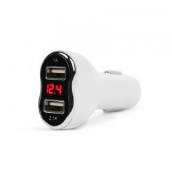 M.N.C Car Charger + Voltage meter White (55054WH)