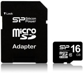 Silicon Power 16GB microSDHC Class 10 + adapterrel (SP016GBSTH010V10-SP)