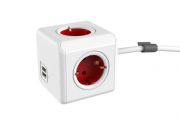 Allocacoc PowerCube Extended USB Hálózati Elosztó 4DIN 1, 5m Boston Red (1402RD/DEEUPC)