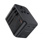  Choetech USB-C*2+A (65W, fekete, travel, US,UK,EU,AU), tlt